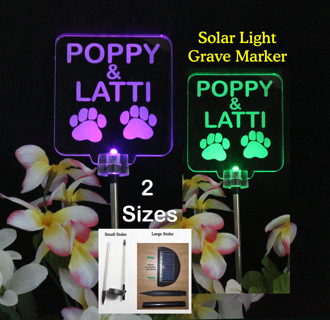 Personalized Dog Paw, Cat Paw Solar Light, Grave Marker, Sympathy Gift