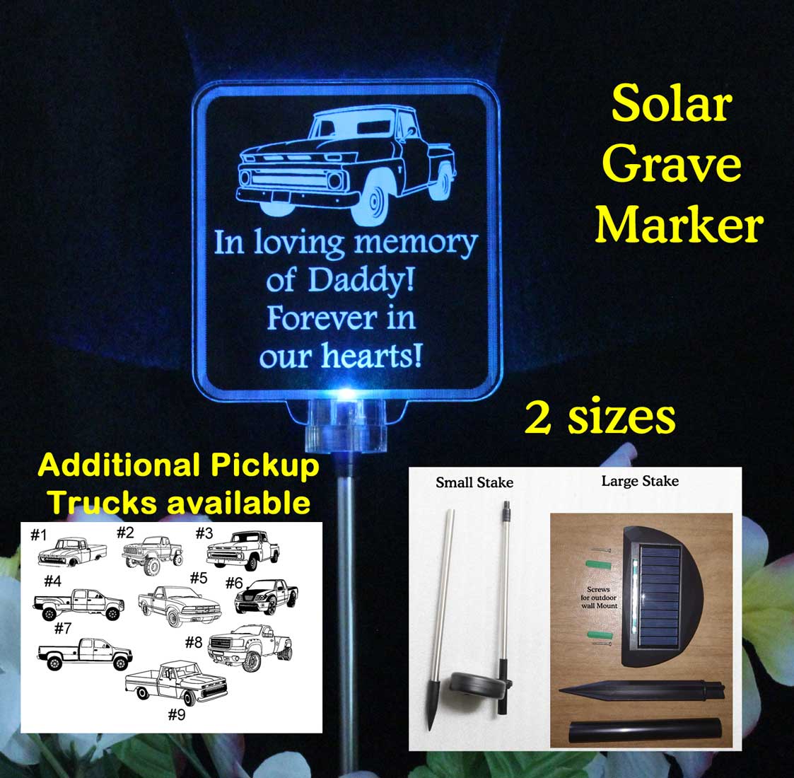 Memorial Gift Personalized Pickup Truck Solar Light, Grave Marker, Loss of Father