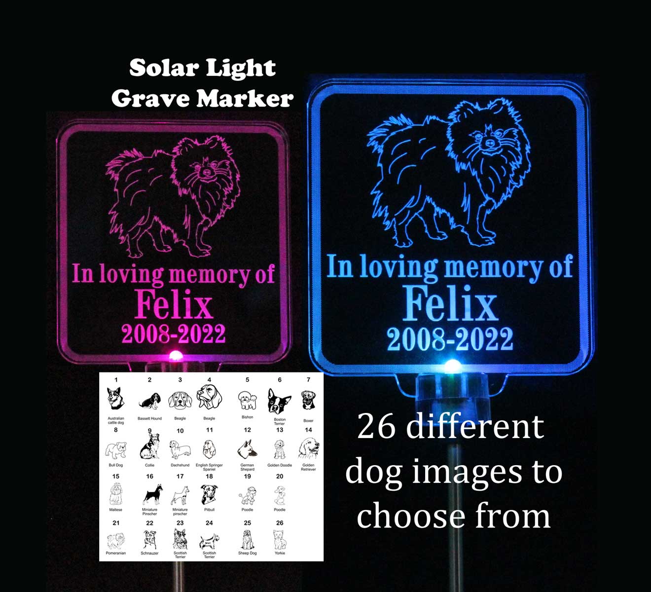 Personalized Pomeranian Dog Solar Light, Grave Marker, Animal Memorial