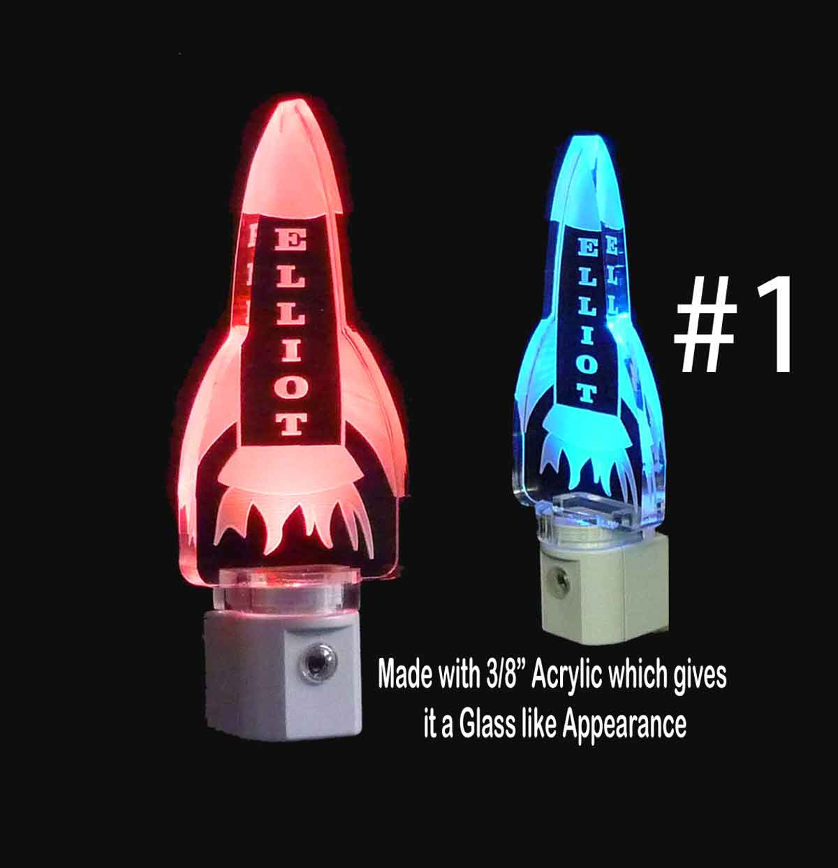 Kids Personalized LED Rocket Ship Night Light