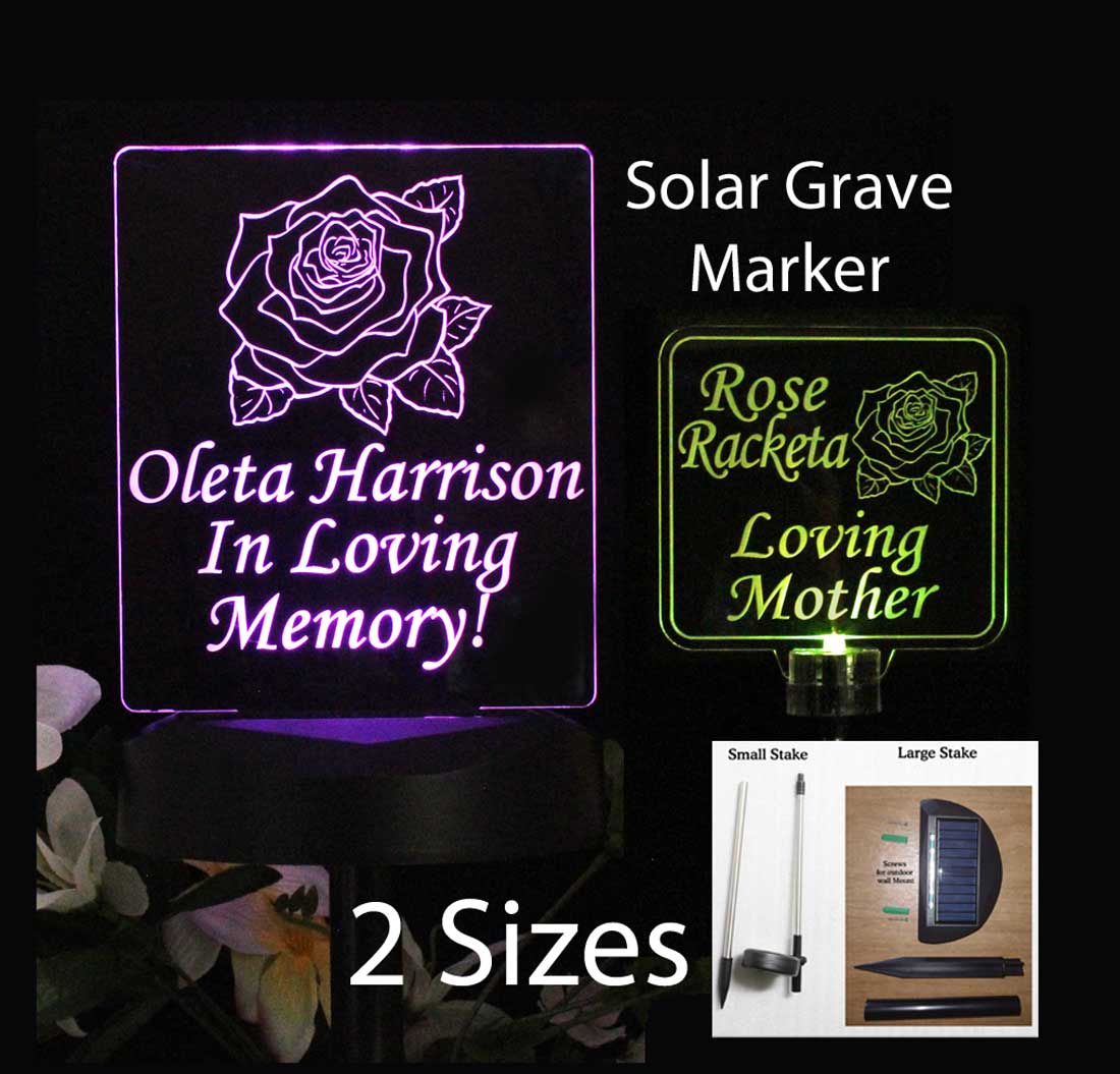 Personalized Rose Solar Light, Grave marker, Garden light