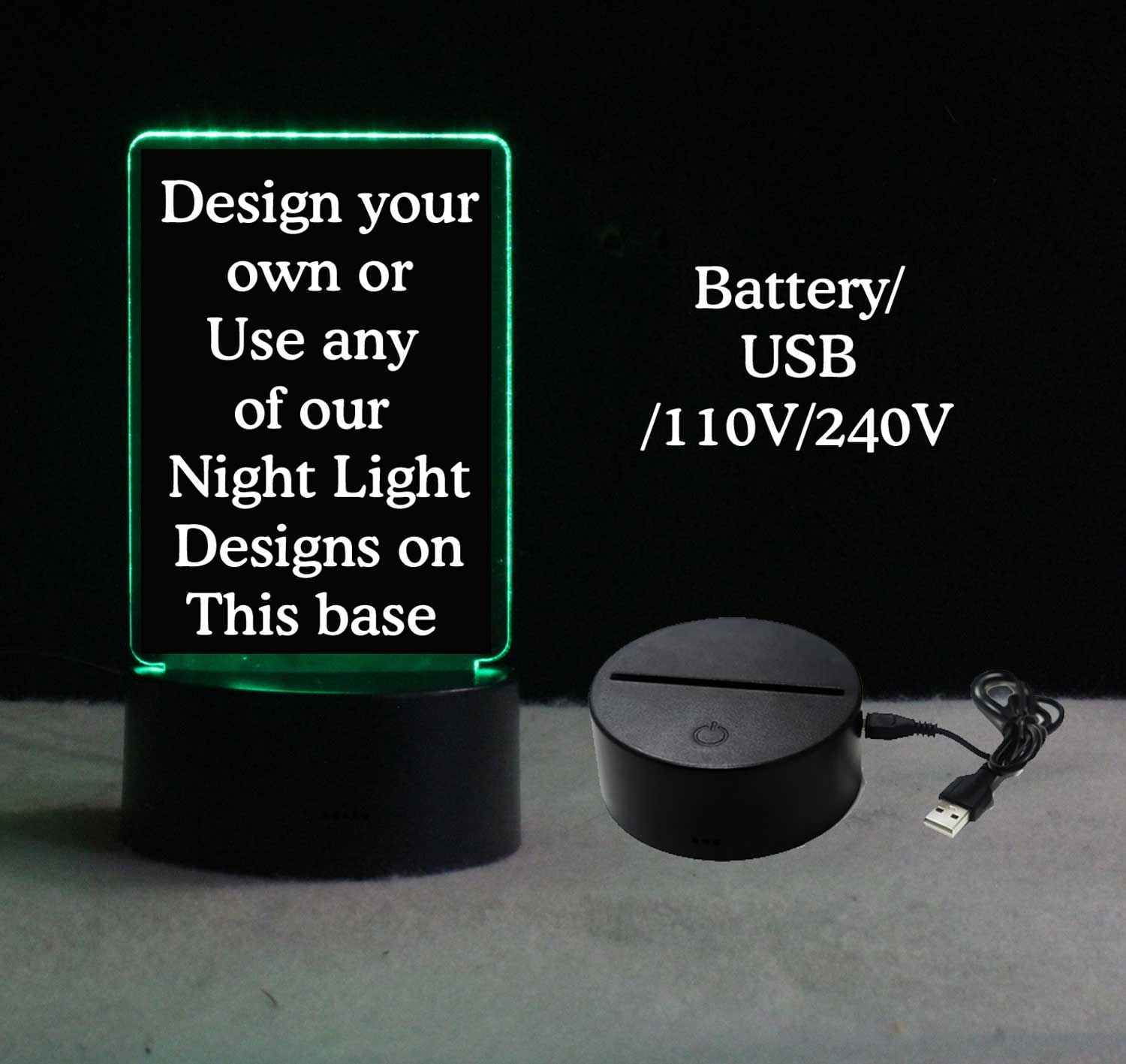 Personalized USB/110V/240V battery operated night light