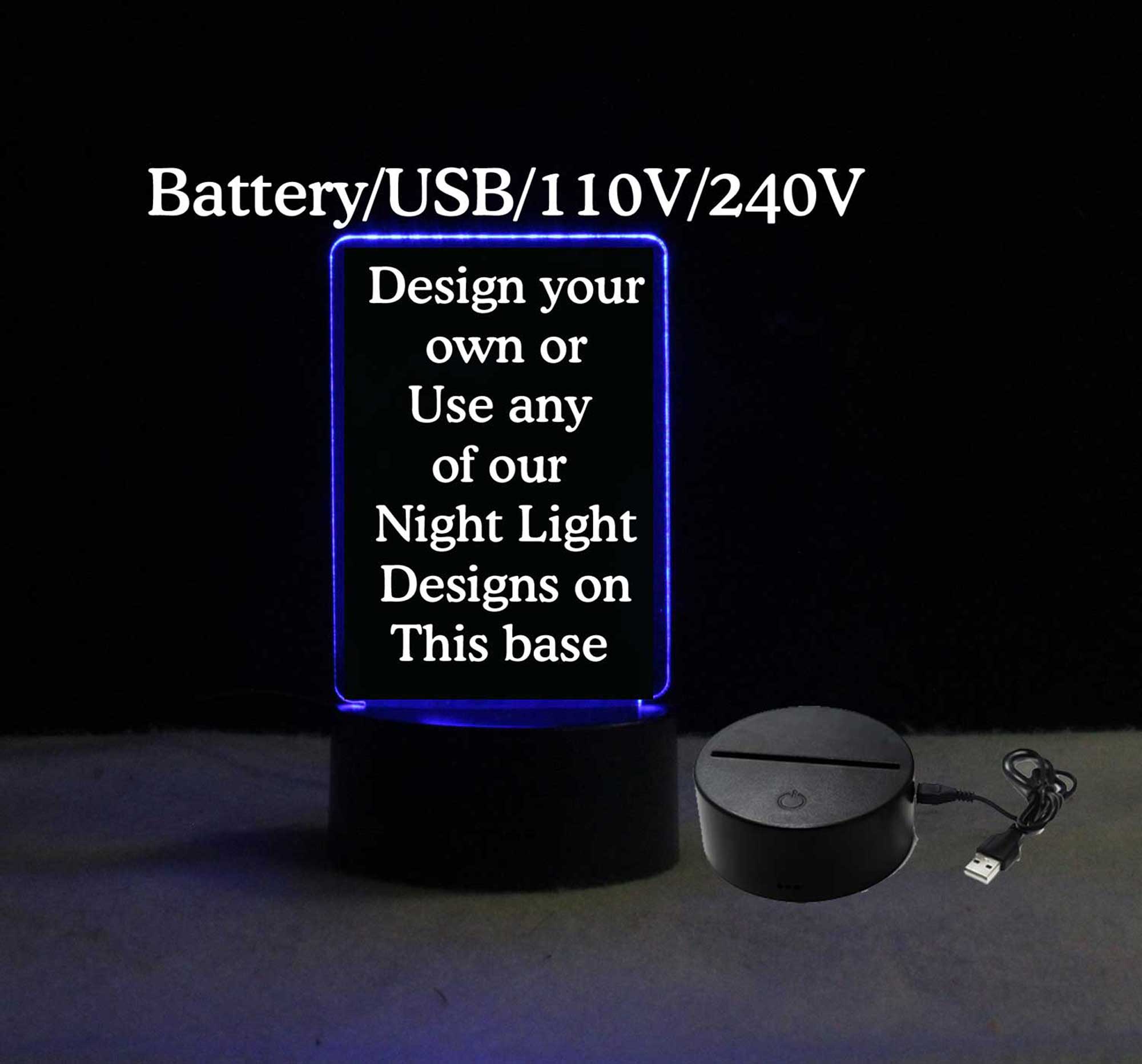 Personalized USB/110V/240V battery operated night light