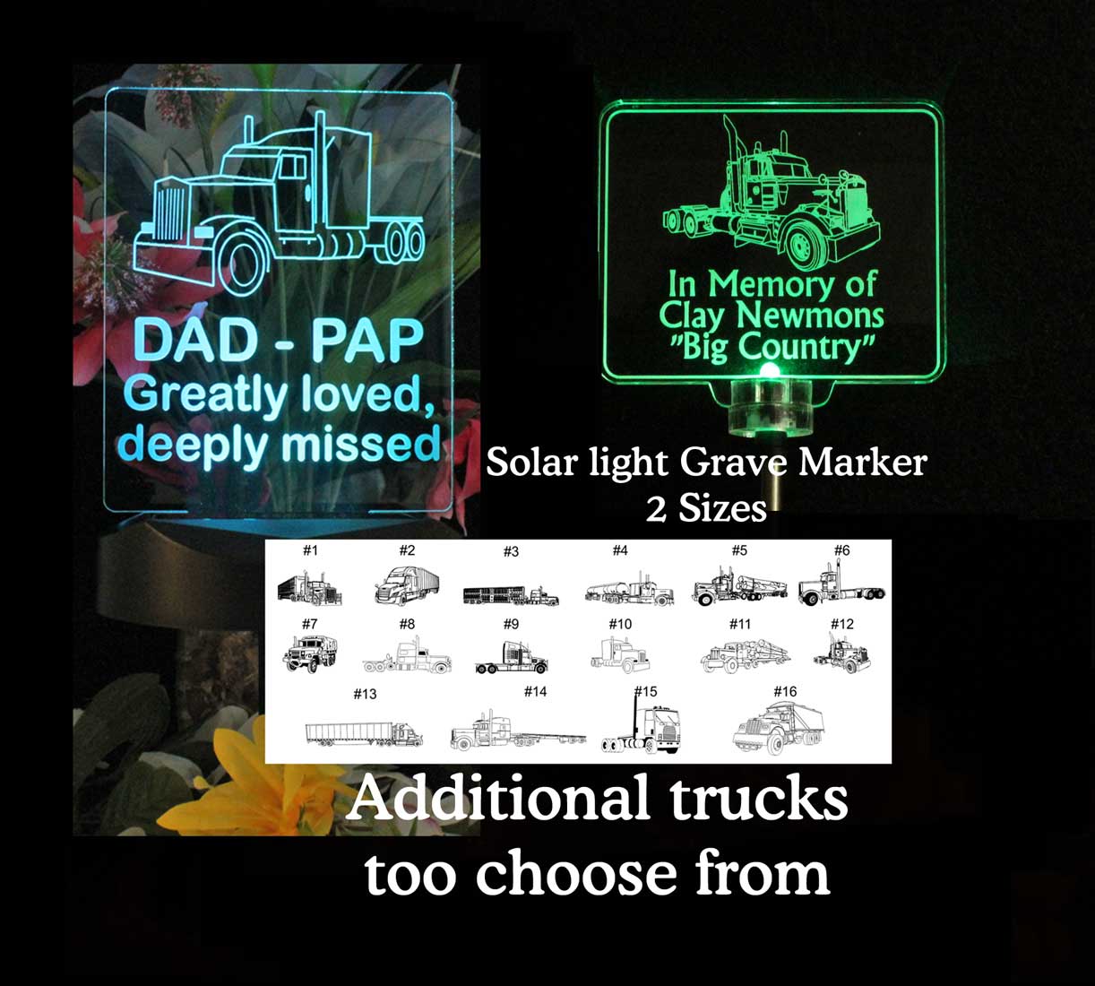 Personalized Semi Truck Solar Light, Semi Truck Grave Marker, Garden Light