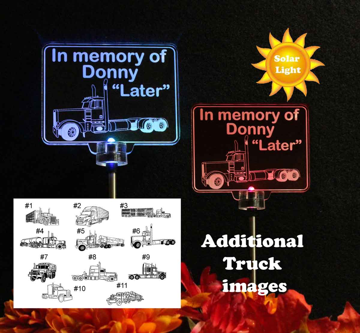 Semi Truck Grave Marker Solar Light, Personalized Garden Light
