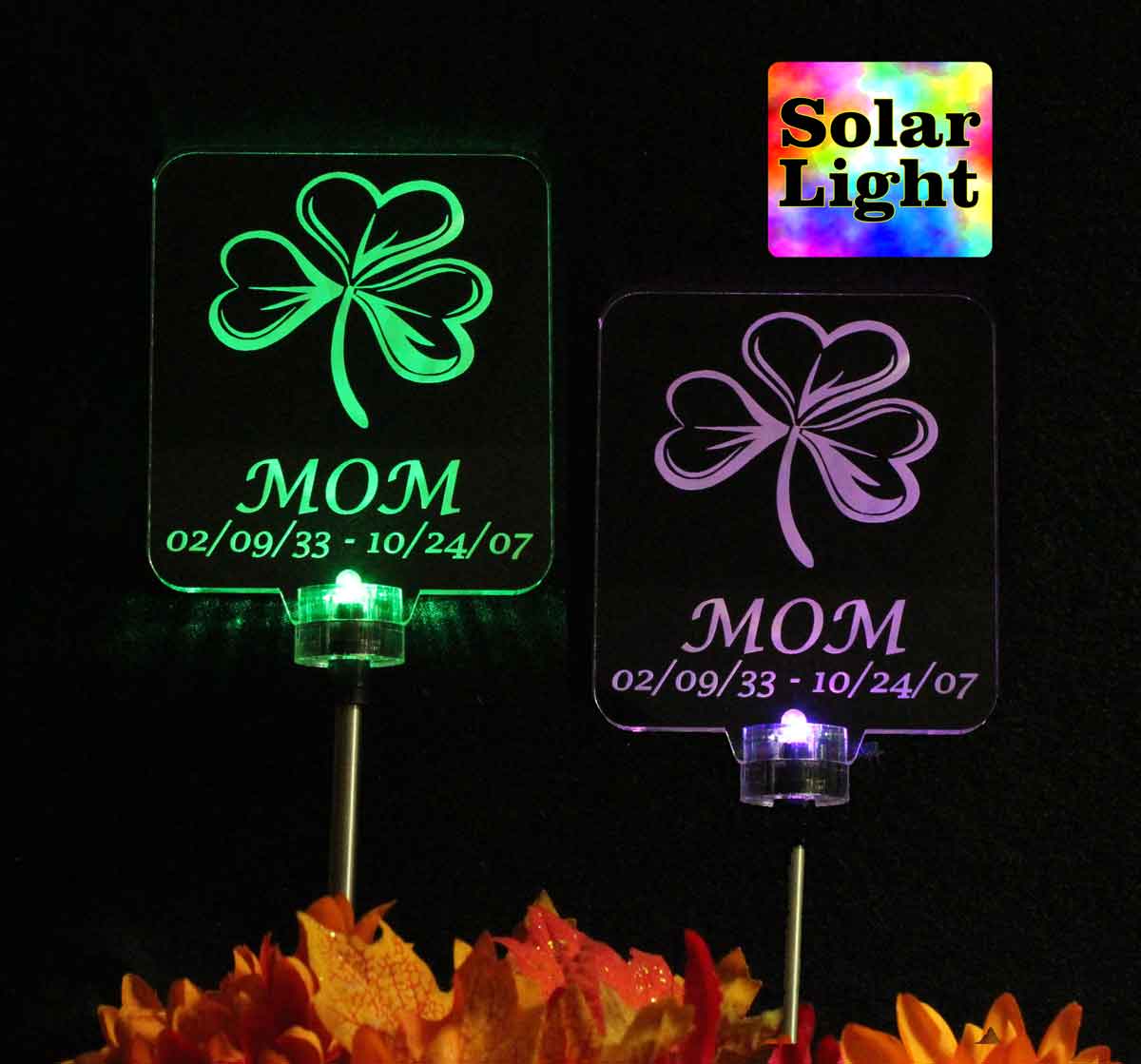 Shamrock Personalized Solar light, Grave Marker, Garden Light, Memorial Plaque
