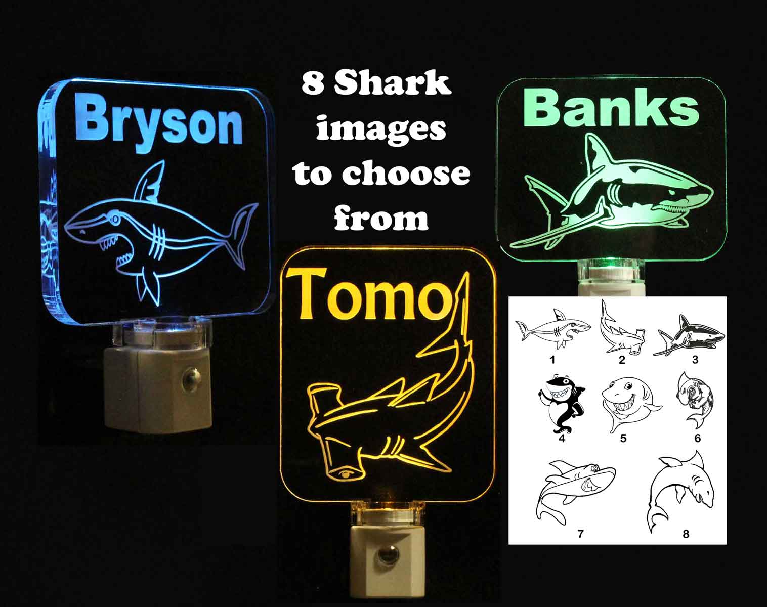 Personalized Shark LED Night Light, Kids Lamp