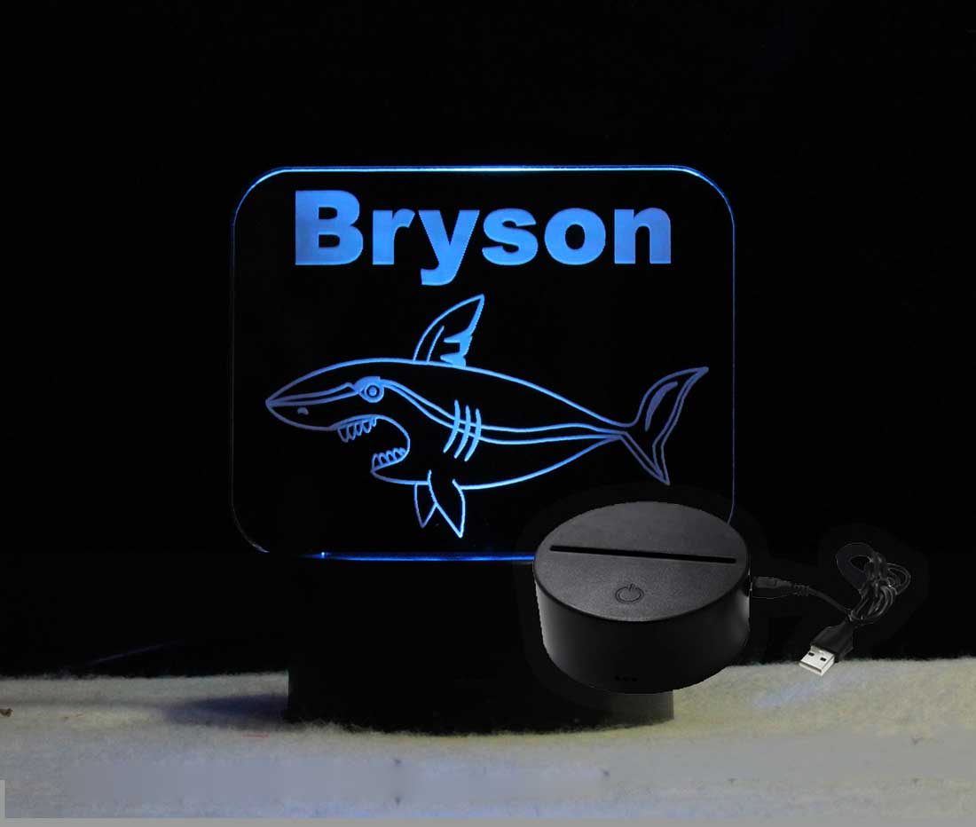 Personalized Shark Night Light - USB - 110V - Battery, Kids light