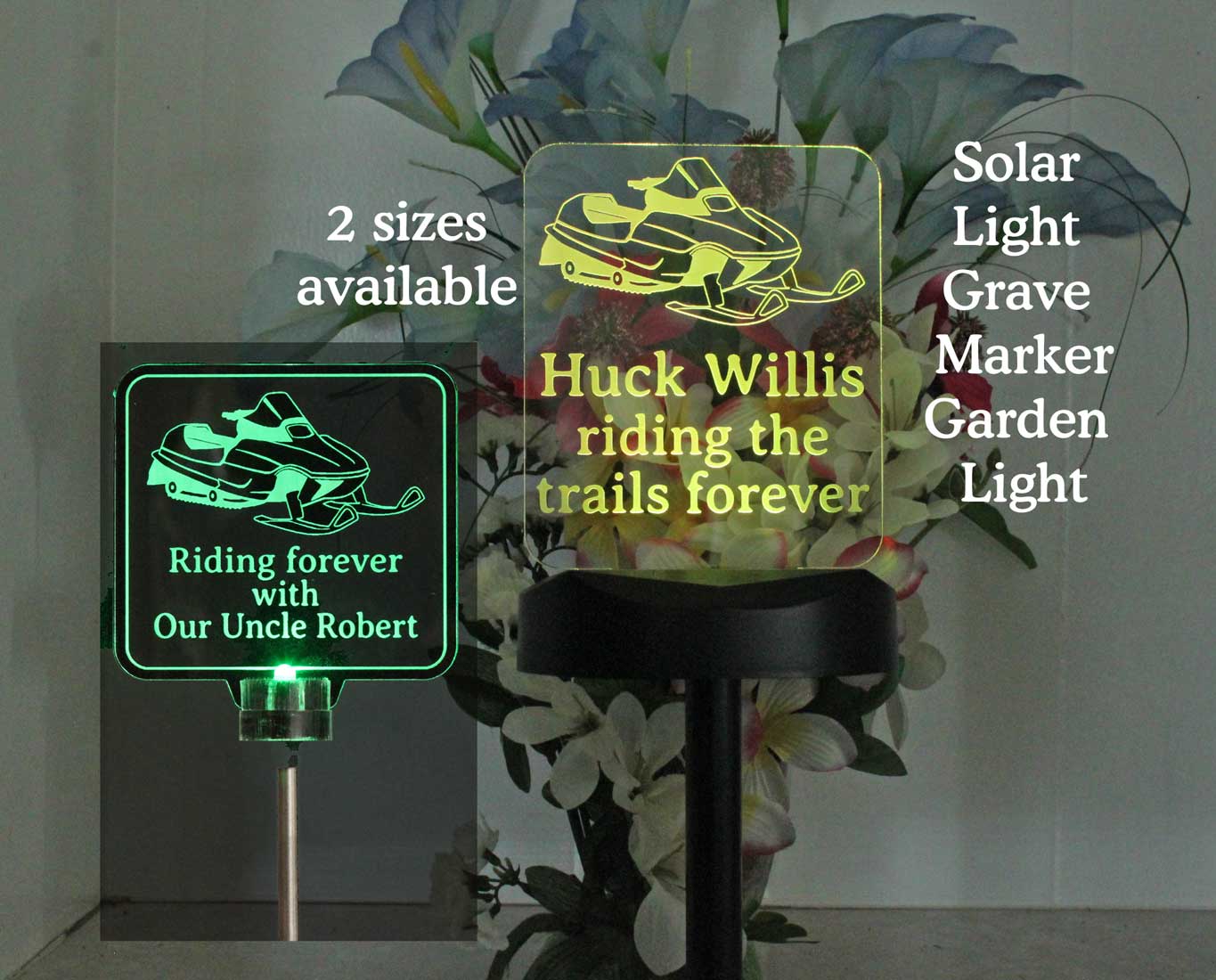 Personalized Snowmobile Solar Light, Grave Marker, Garden Light, Memorial Plaque