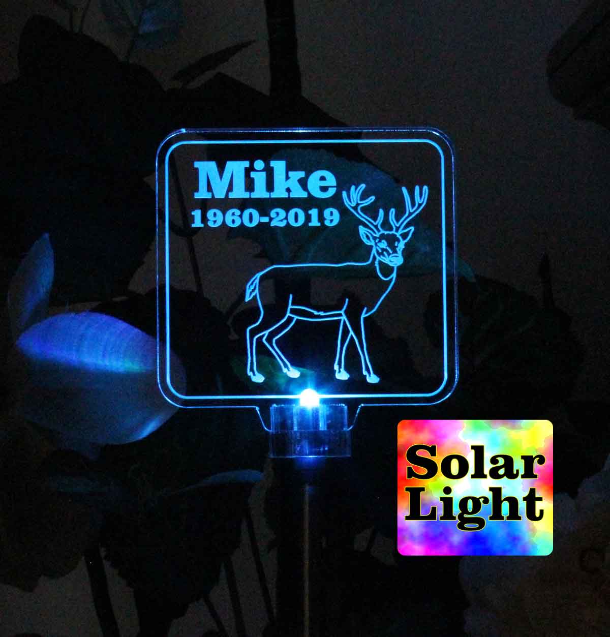Personalized Deer Solar Light - Grave Marker, Garden Light, Memorial Plaque