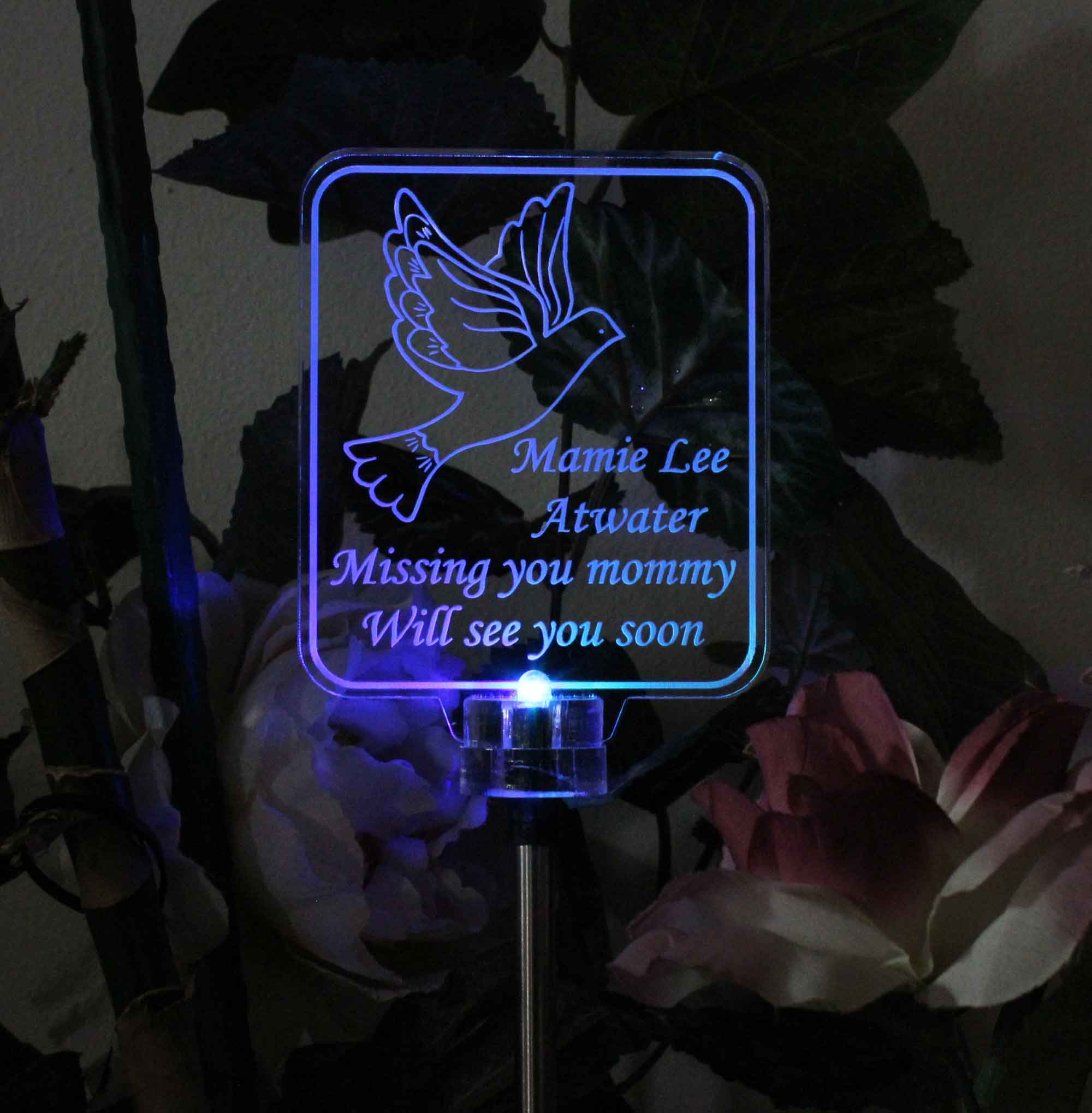 Personalized Dove Solar Light, Grave marker, Garden light