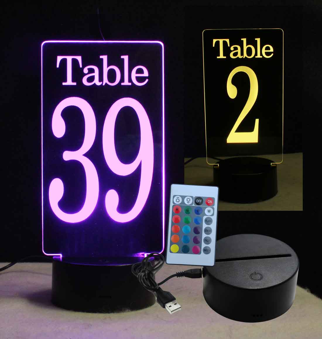 Lighted Table numbers, Battery operated USB