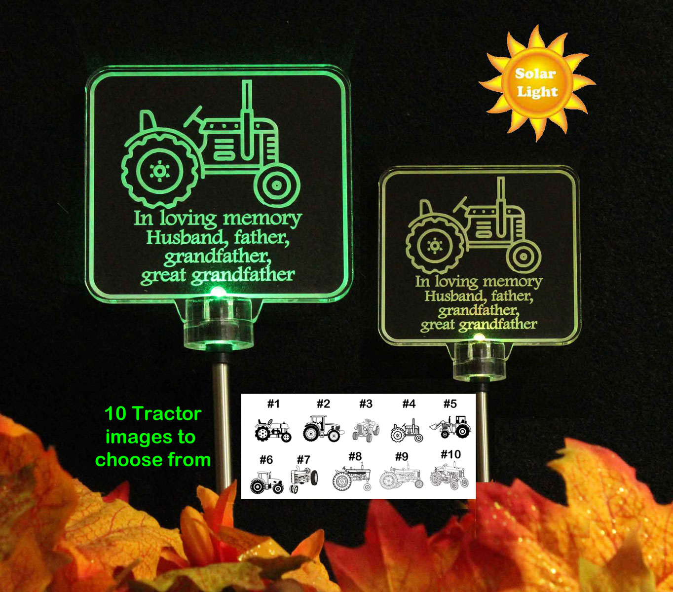 Personalized Tractor Solar Light, Grave Marker, Garden Light, Memorial light