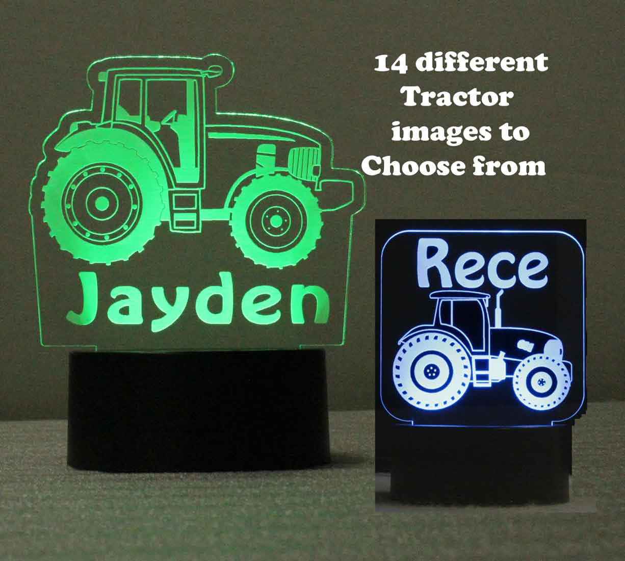 Customizable Personalized Tractor night light LED, USB/110V/240V battery operated