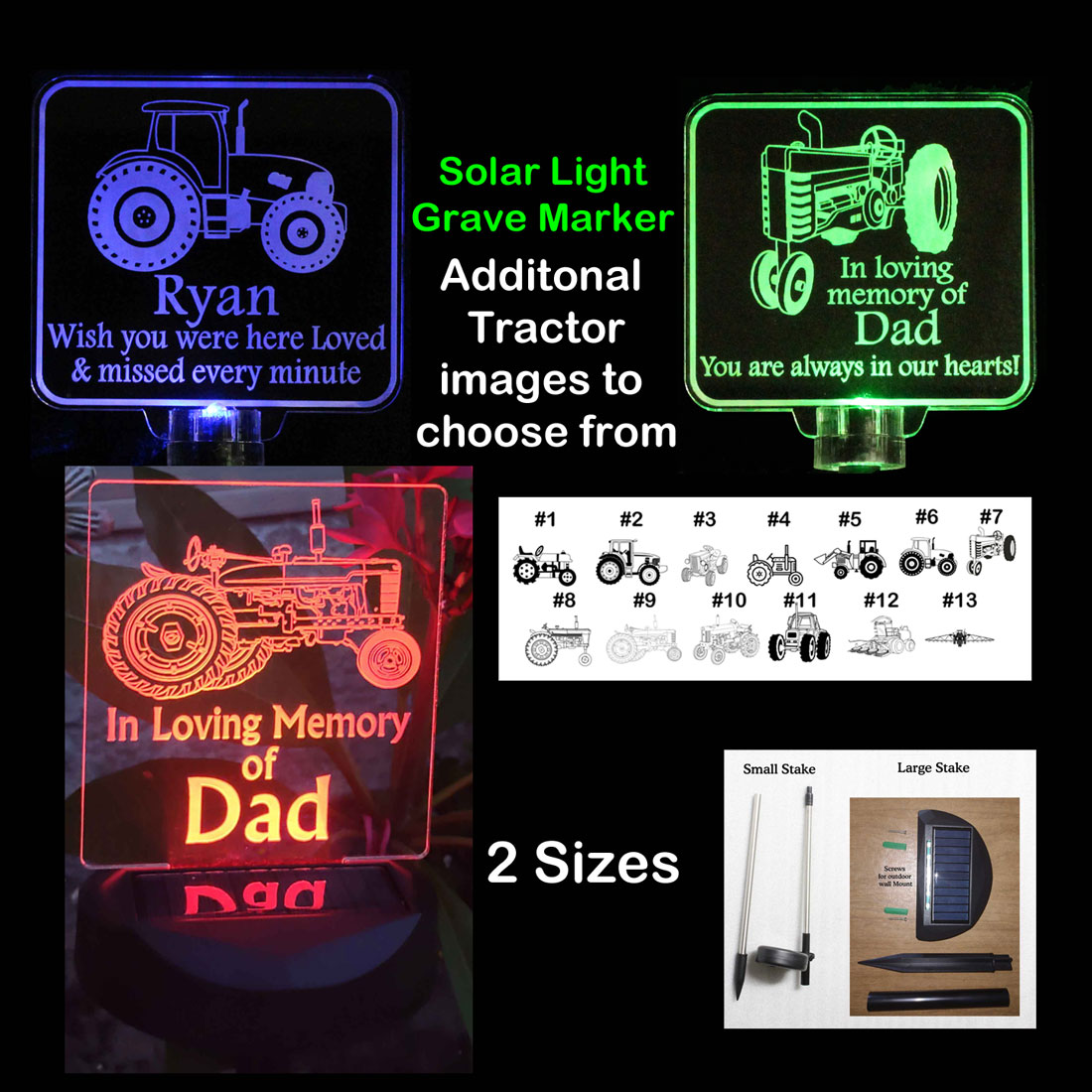 Personalized Tractor Solar Light, Grave Marker, Garden Light