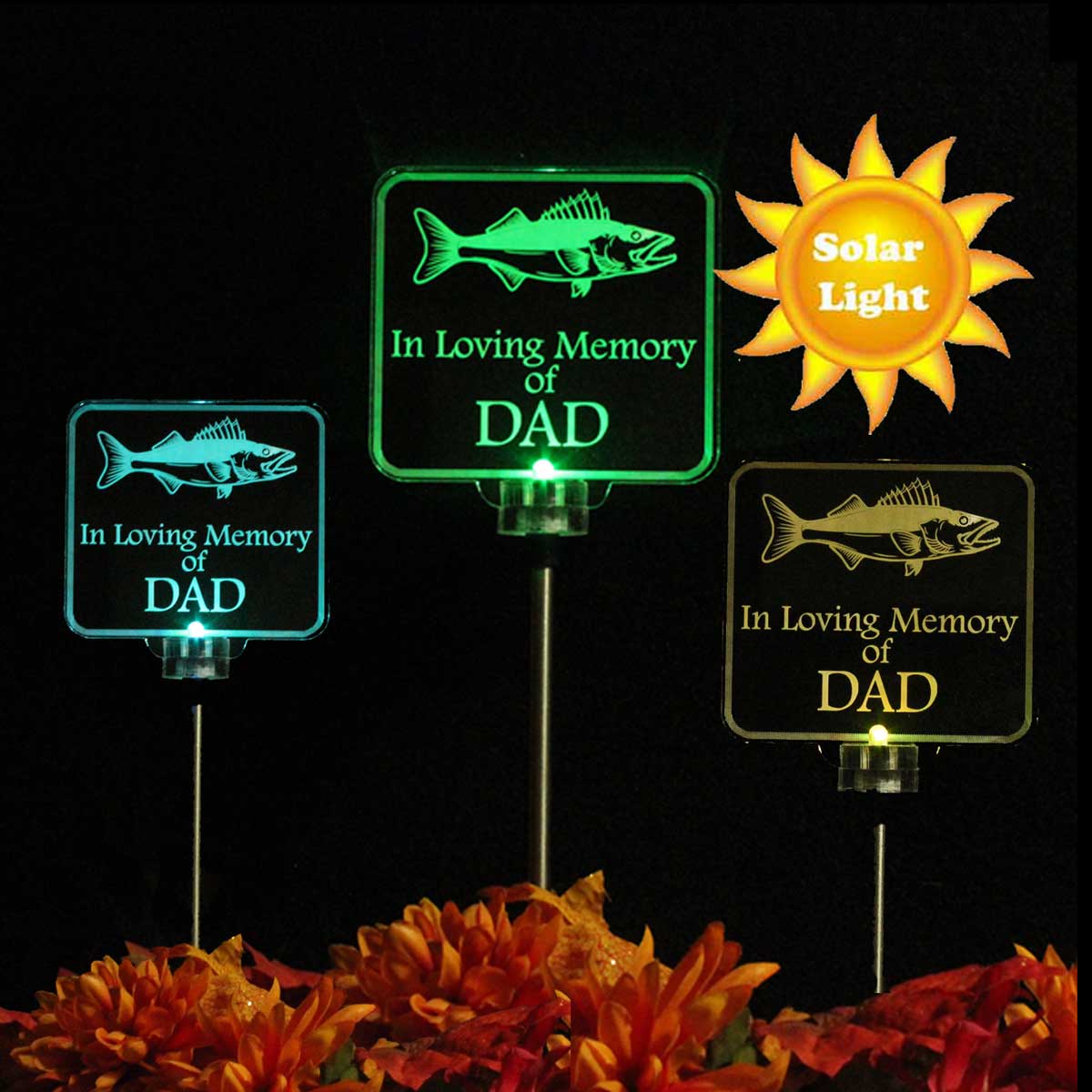 Personalized Solar Light - fish, Grave Marker, Garden Light, Trout, Walleye