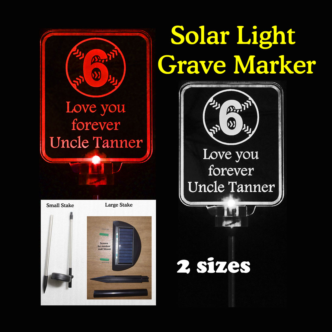 Baseball Cemetery marker solar light grave marker, memorial plaque,  personalized