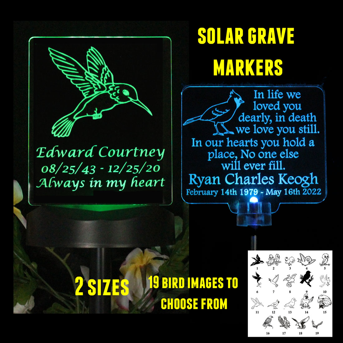 Bird Personalized Solar light, Grave Marker, Garden Light, Sympathy Gift
