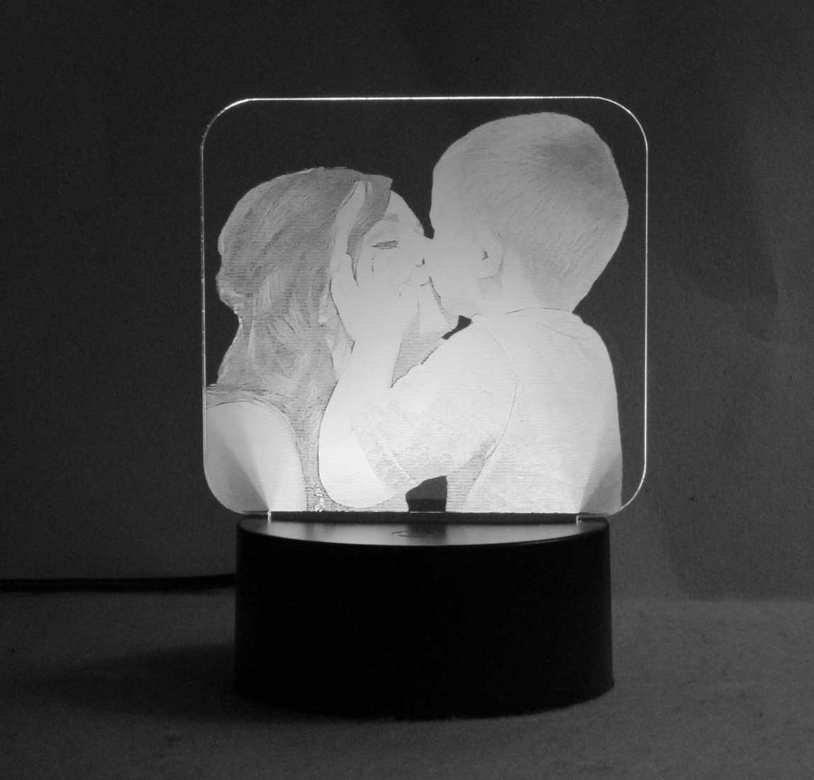 Personalized Photo Night Light, Etched in Acrylic Table top light - USB/110V/Battery