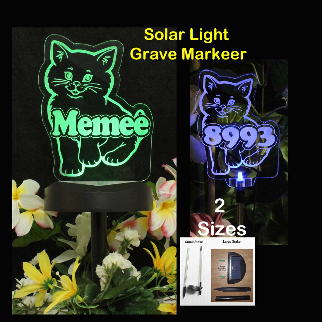 Personalized Kitty Cat Solar Light, Grave Marker, Garden Light