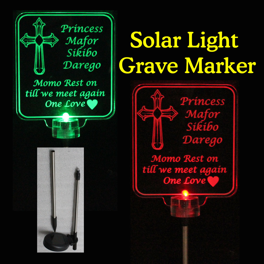 Cross Cemetary Grave marker solar light, personalized 