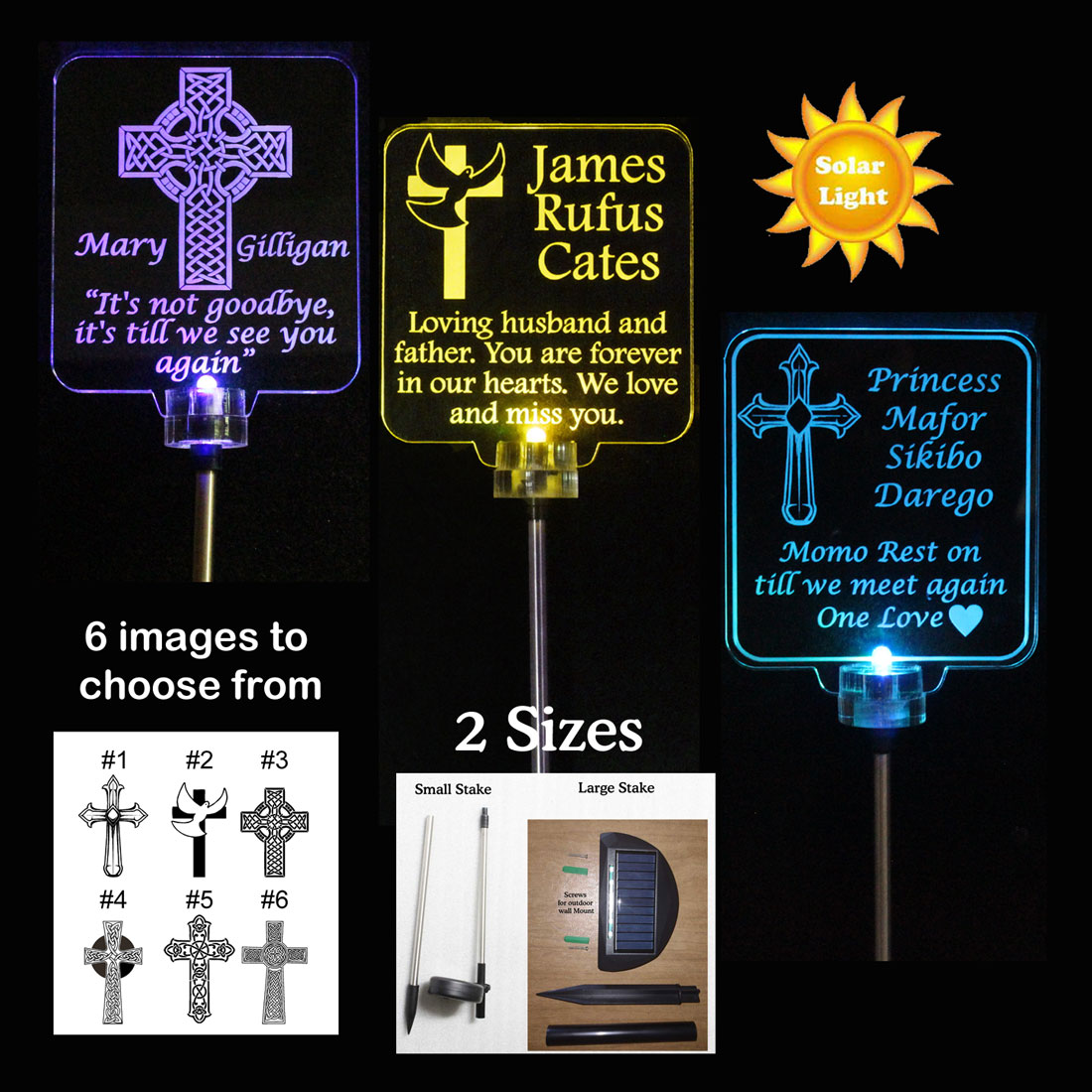 Sympathy Gift, Cross Personalized solar grave marker