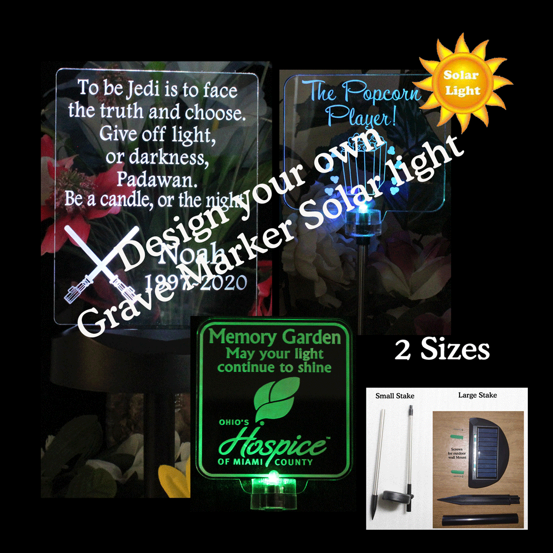 Sympathy Gift, Solar Lights Personalized - design your own, Grave Marker