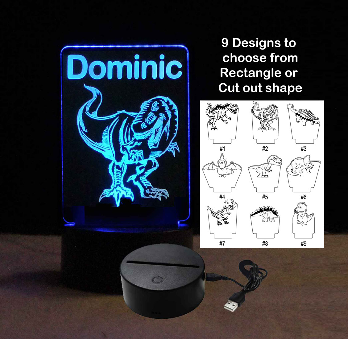 Personalized Dinosaur Night Light - USB/110V/Battery