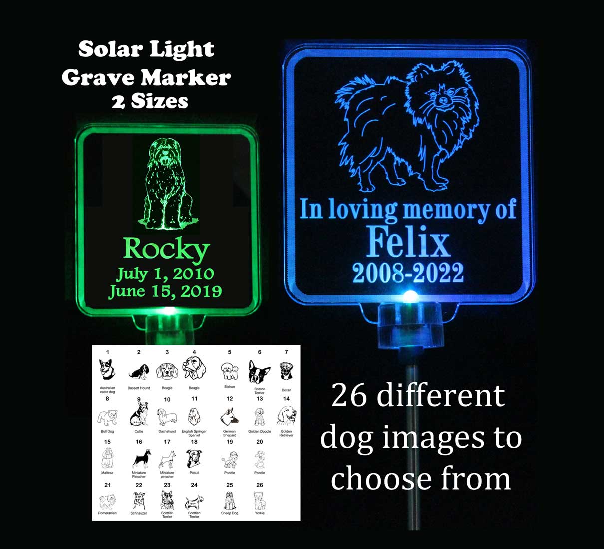 Personalized Dog Solar Light, Grave Marker, Pet Memorial