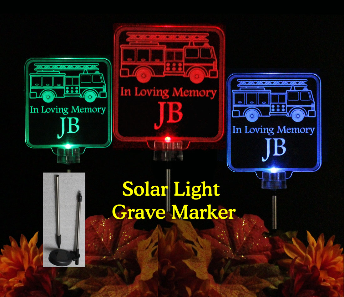 Firetruck Cemetary marker, Fireman solar light grave marker, personalized
