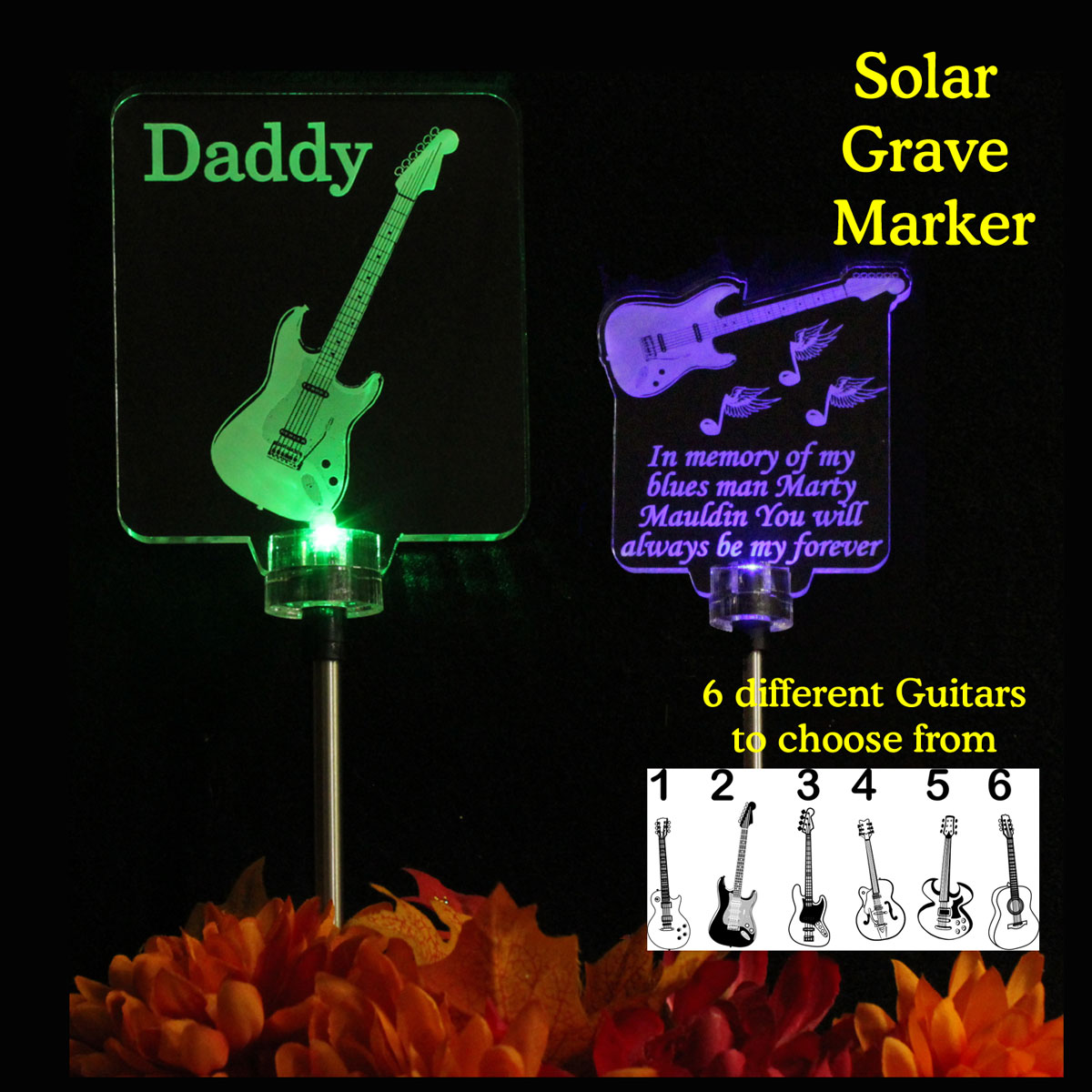 Sympathy Gift Custom Guitar Solar Light, Custom Grave maker,  Memorial light