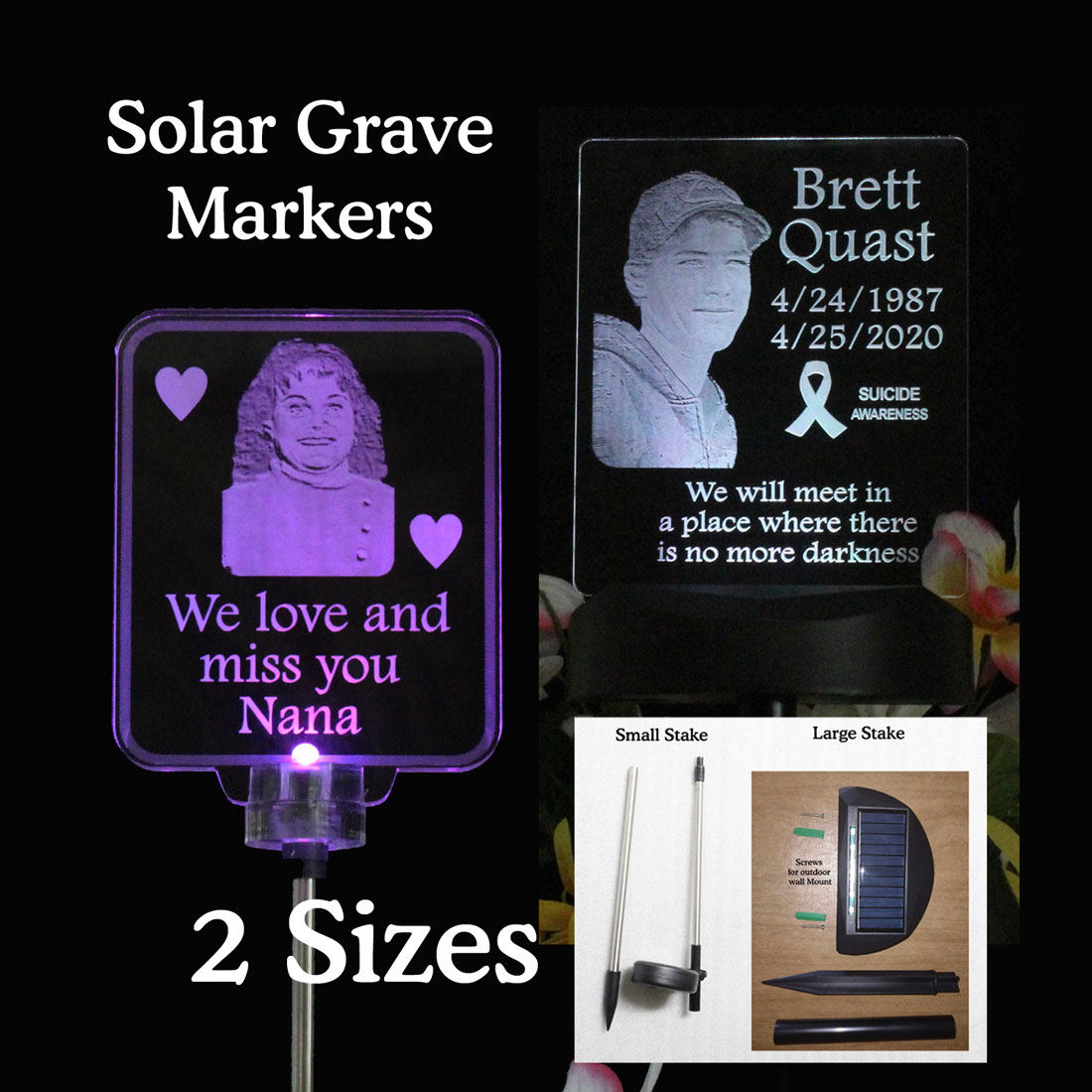 In Loving Memory Sympathy Gift, Grave Marker Solar Light, Photo etched, Memorial Gift
