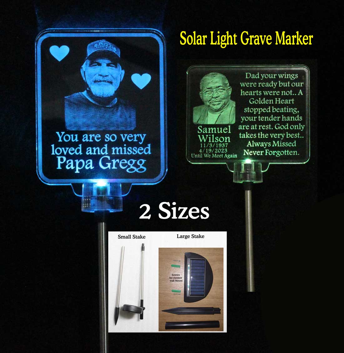 Photo etched Photo Sympathy Gift, Grave Marker Solar Light, Memorial Gift