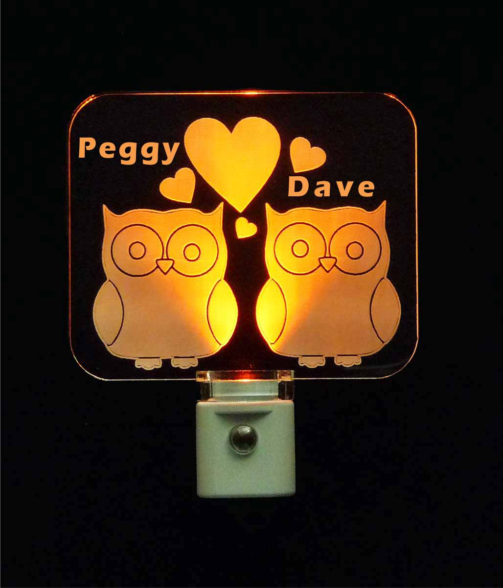 Owl Heart Personalized  LED Night Light