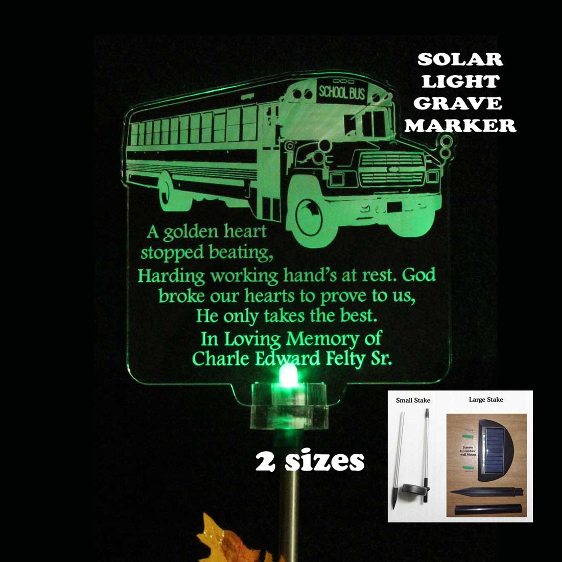 School Bus Sympathy Gift, Personalized Grave marker Solar Light, Garden light