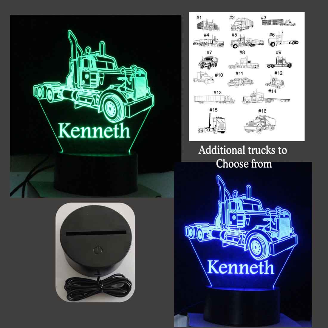 Personalized Semi Truck night light, Personalized USB/110V/240V battery operated