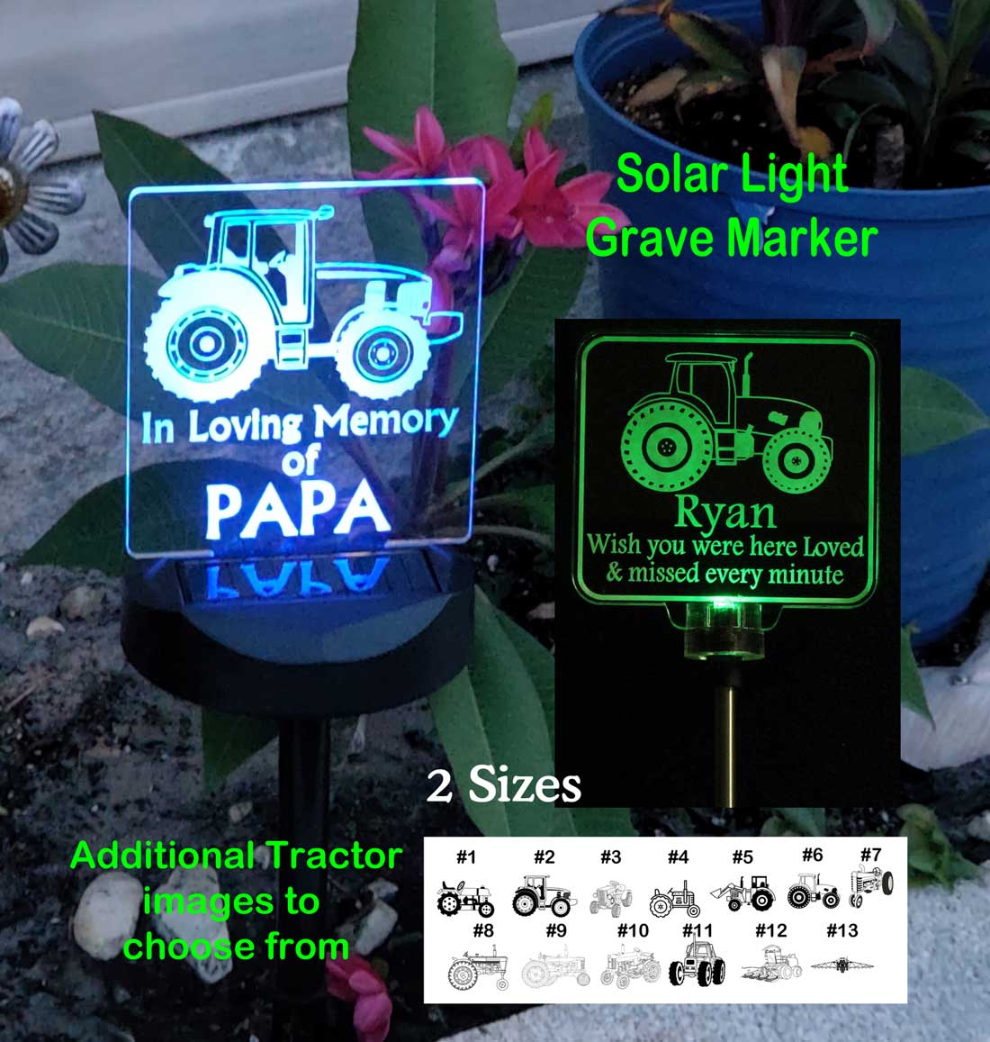 Personalized Tractor Grave Marker Solar Light, Garden Light, Sympathy Bereavement Gift