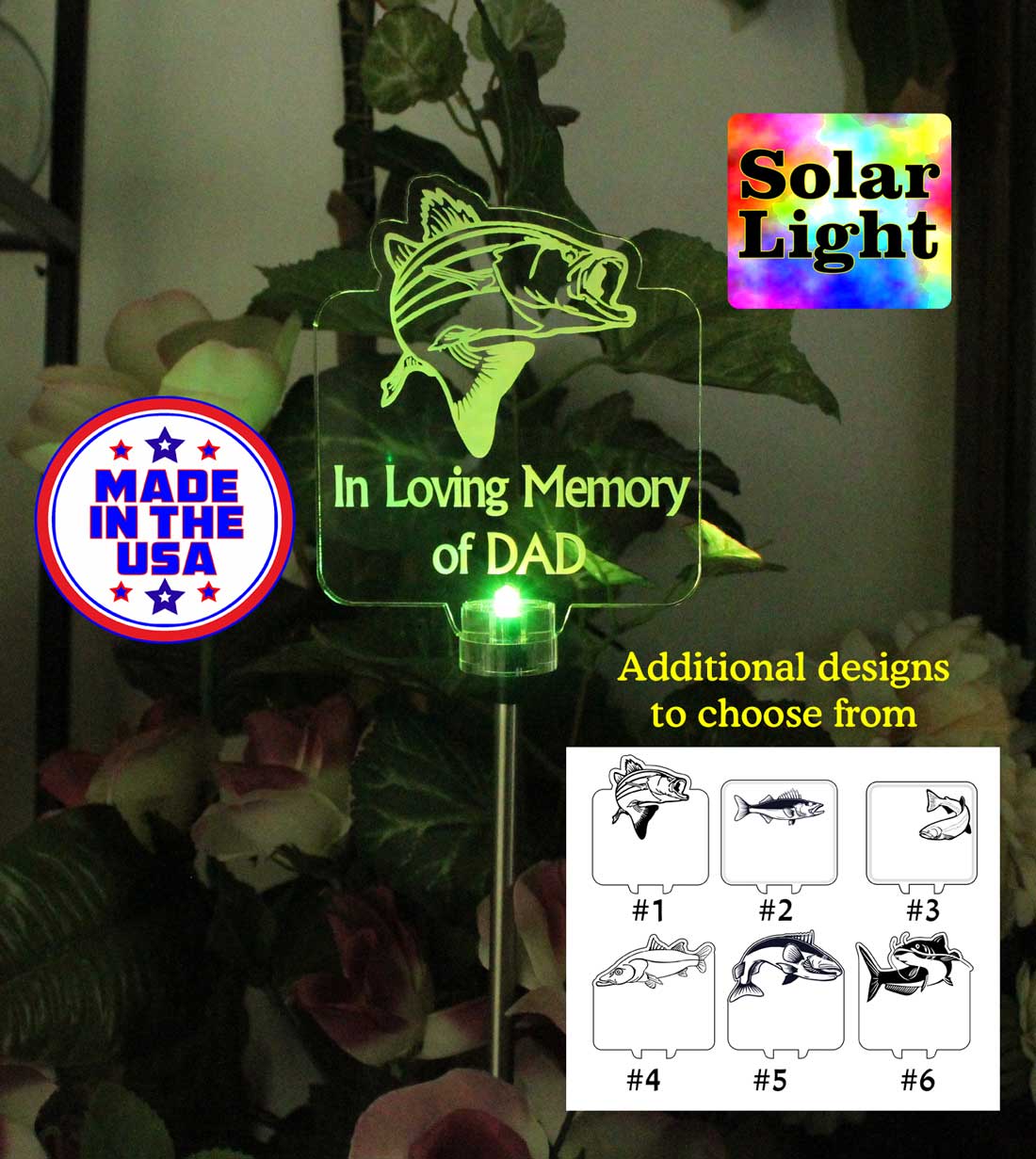 Personalized Solar Light - Wide mouth bass fish